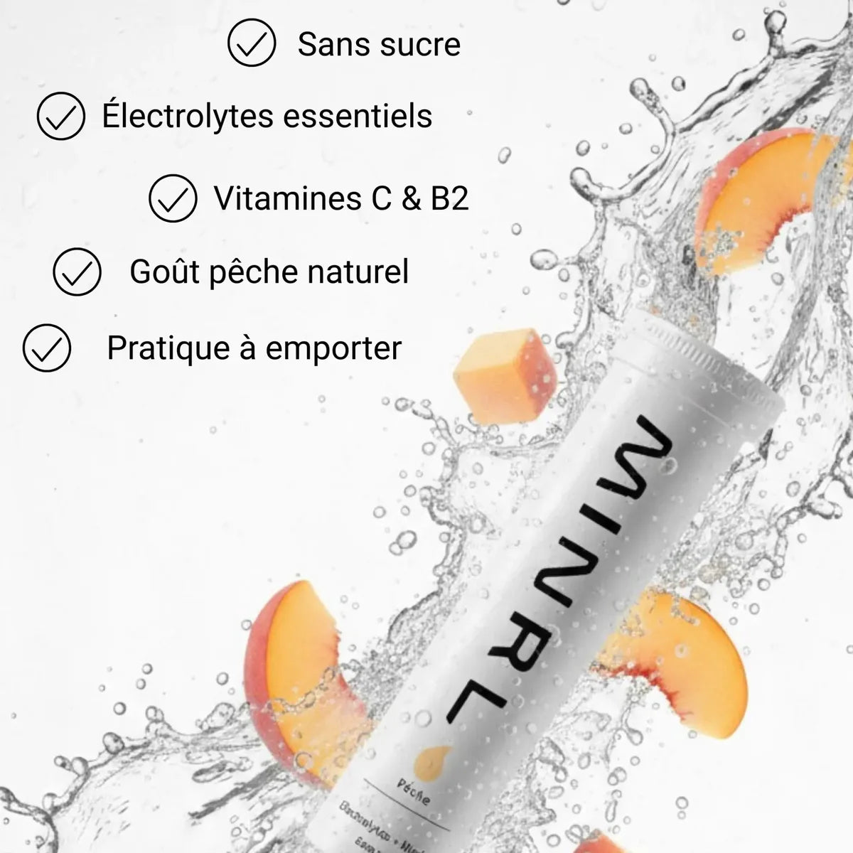Électrolytes Sans Sucre - Goût Pêche - Pastilles d'hydratation